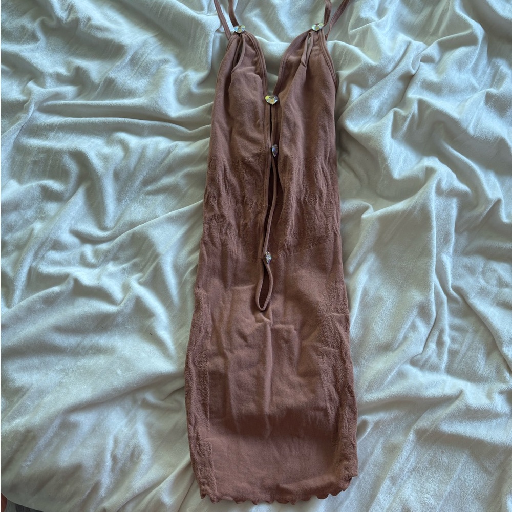 Brown Sleeveless Dress with Button Details